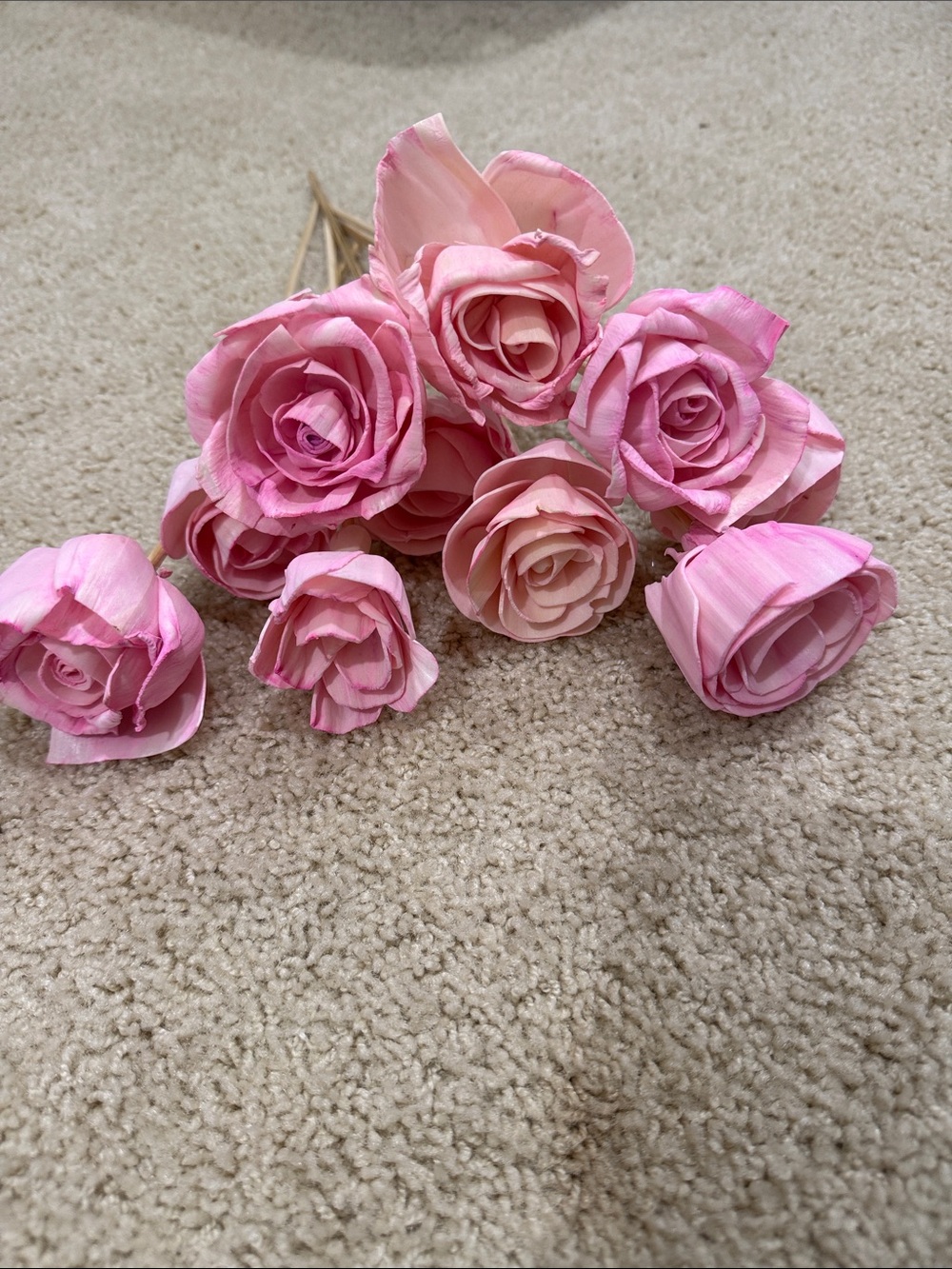 10 Pink wood artificial Roses- Home Accents